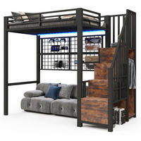 HOCHBETT 90/200 cm in Schwarz mit Kleiderschrank, Stauraumleiter und LED - Schwarz, Holzwerkstoff/Metall (90/200cm) - CHICFURN