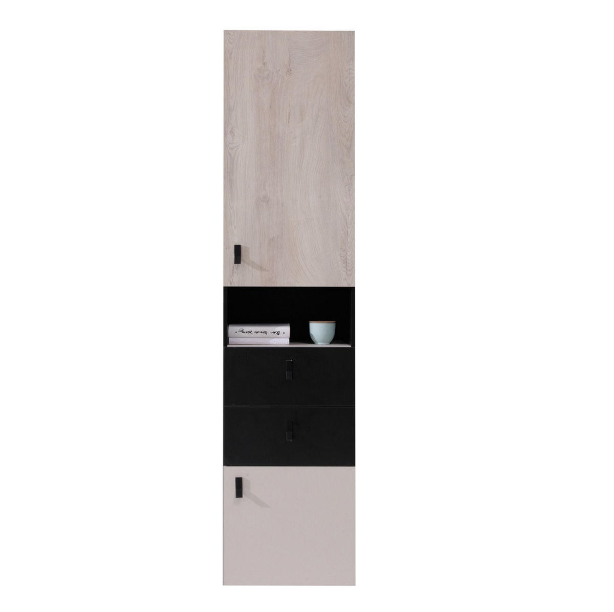 JUGENDZIMMER Space Set C 6-teilig - Schwarz-Eiche-Beige - Eichefarben/Beige, Holzwerkstoff (80/190/50cm) - QMM TraumMöbel