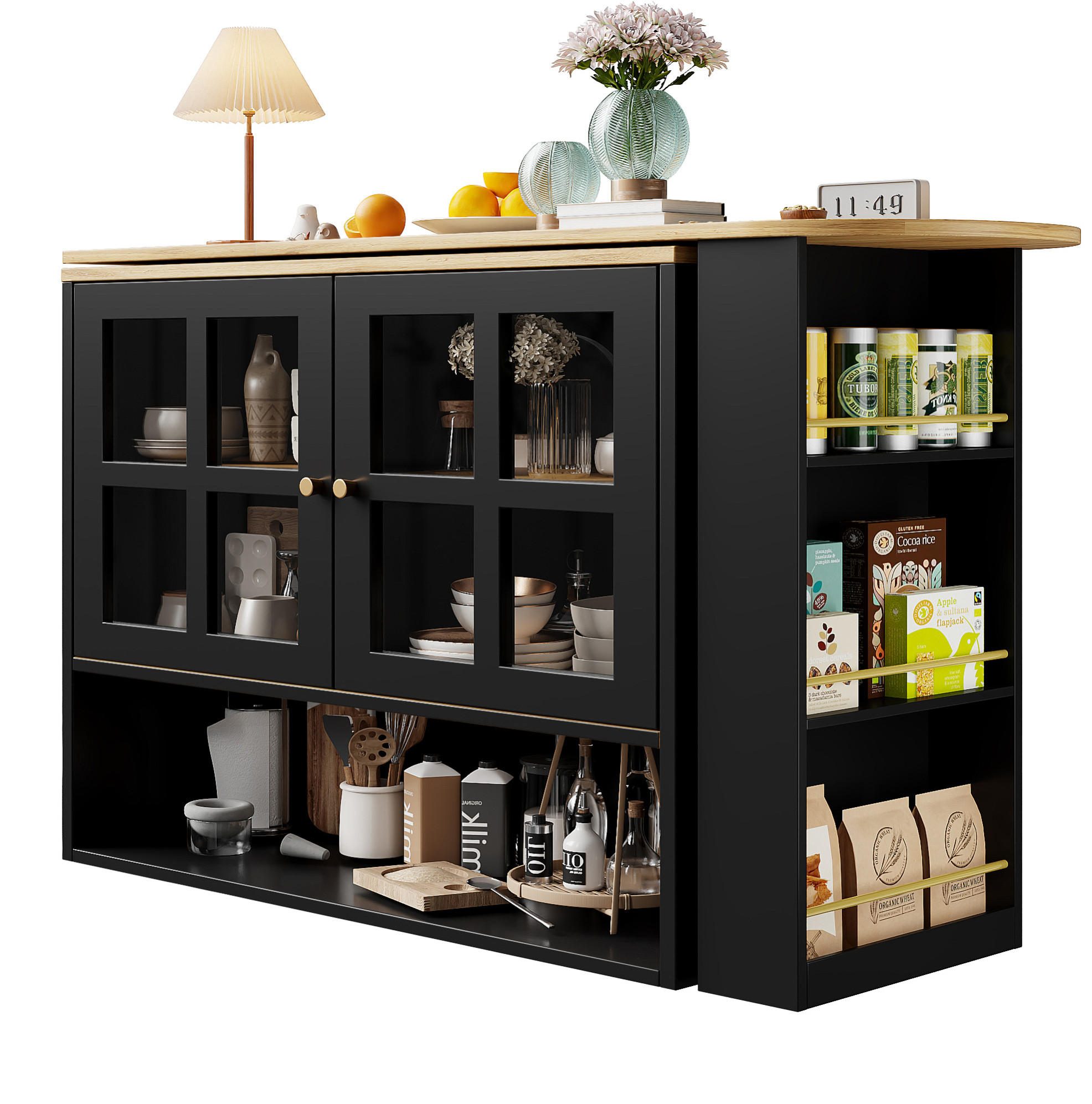 SIDEBOARD 138-204/39/102,5 cm Schwarz aus MDF mit Glas - Schwarz, Holzwerkstoff (39/102.5/138cm) - OKWISH