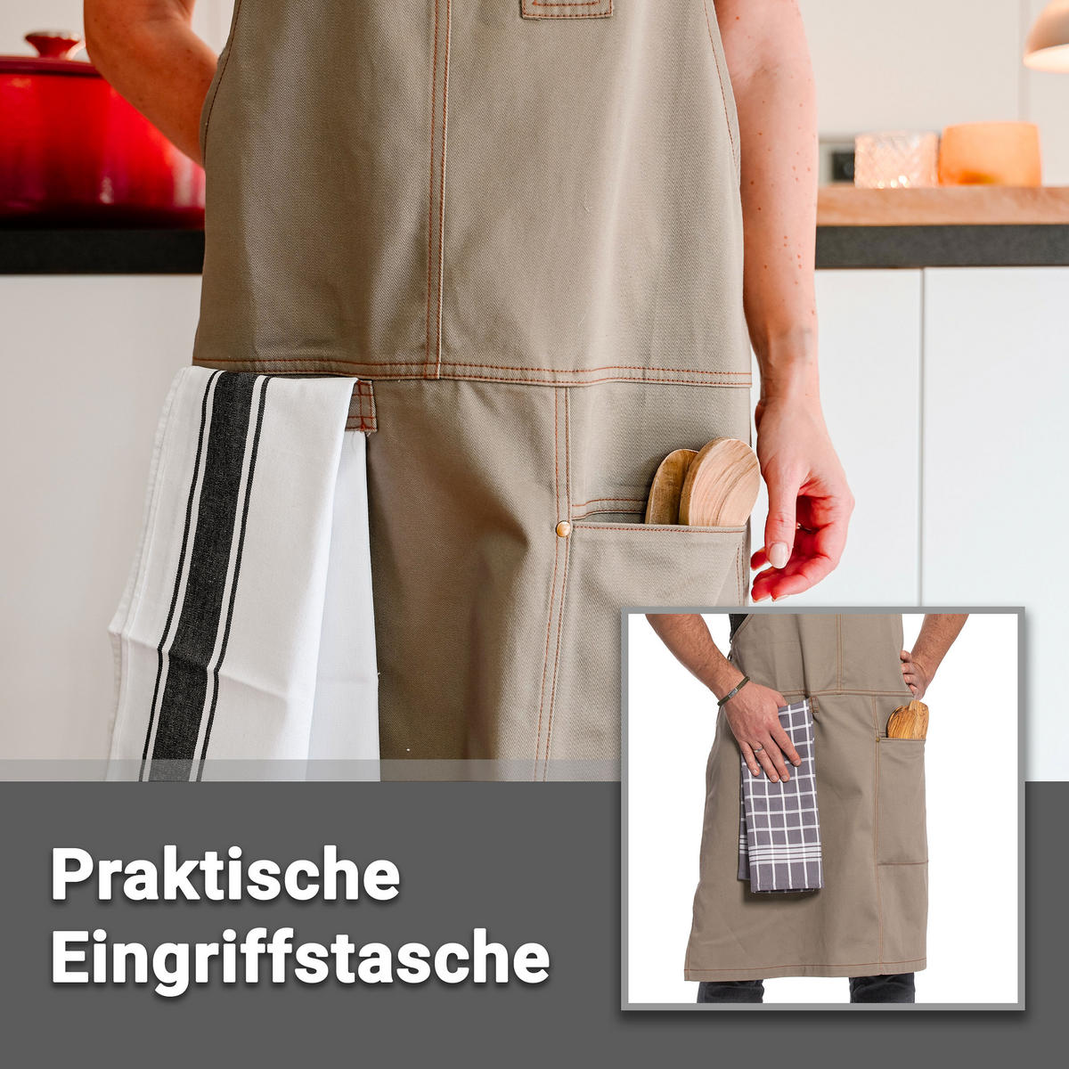SCHÜRZE , 100% Baumwolle, Grau - Graubraun, Textil (70/95cm) - Zollner