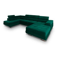 WOHNLANDSCHAFT CASONE L-S Grün Velours-Stoff mit Schlaffunktion - Grün, Holz (345/90/202cm) - MASSENO