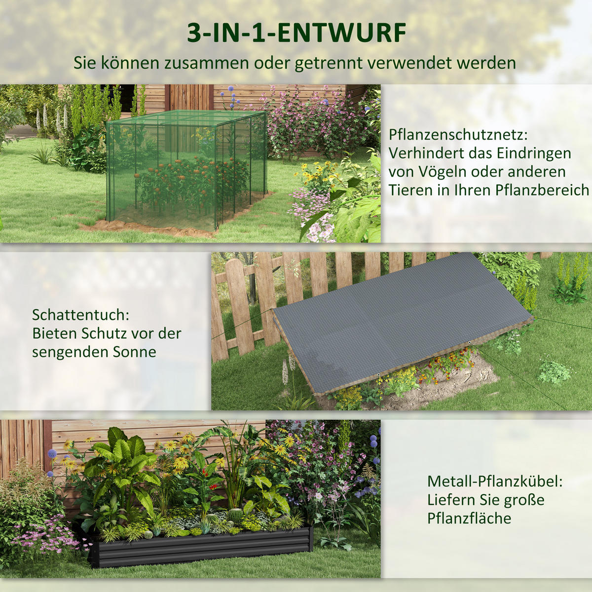 HOCHBEET für Balkon, Terrasse, Dunkelgrau, 230 x 110 x 110 cm - Dunkelgrau, Metall (110/110/230cm) - Outsunny