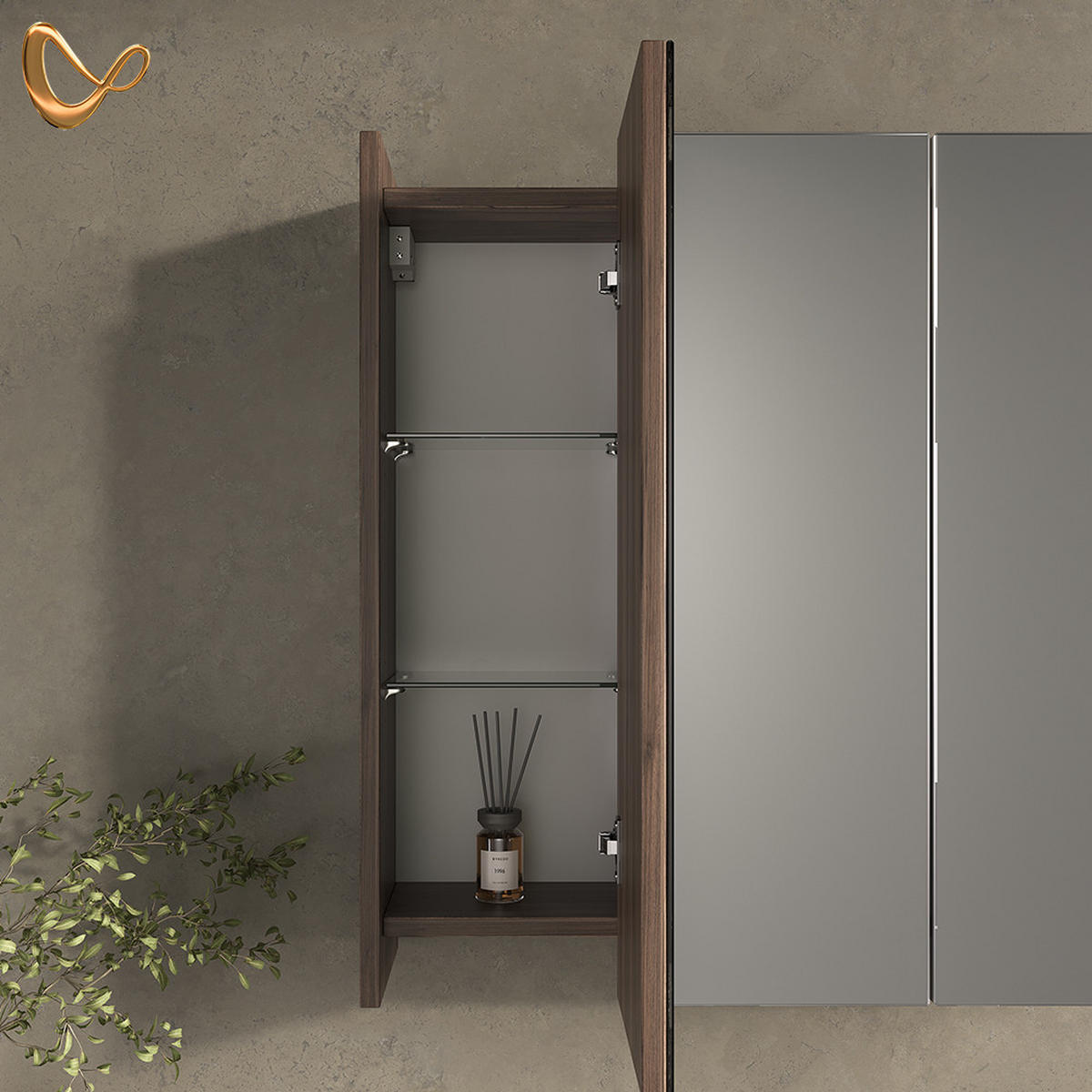 BADSPIEGELSCHRANK Savuto Anthrazit Hochglanz 67.4 x 68 cm - Schwarz Hochglanz/Walnussfarben, Holzwerkstoff (67.4/68/17cm) - Livinity®