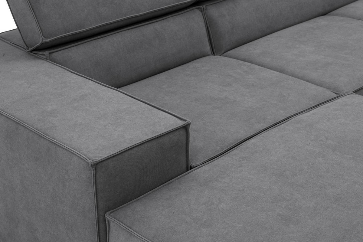 ECKSOFA PURE U Rechts mit Schlaffunktion 127x270 Velours Grau - Schwarz/Grau, Holz/Textil (204/340cm) - Muffo