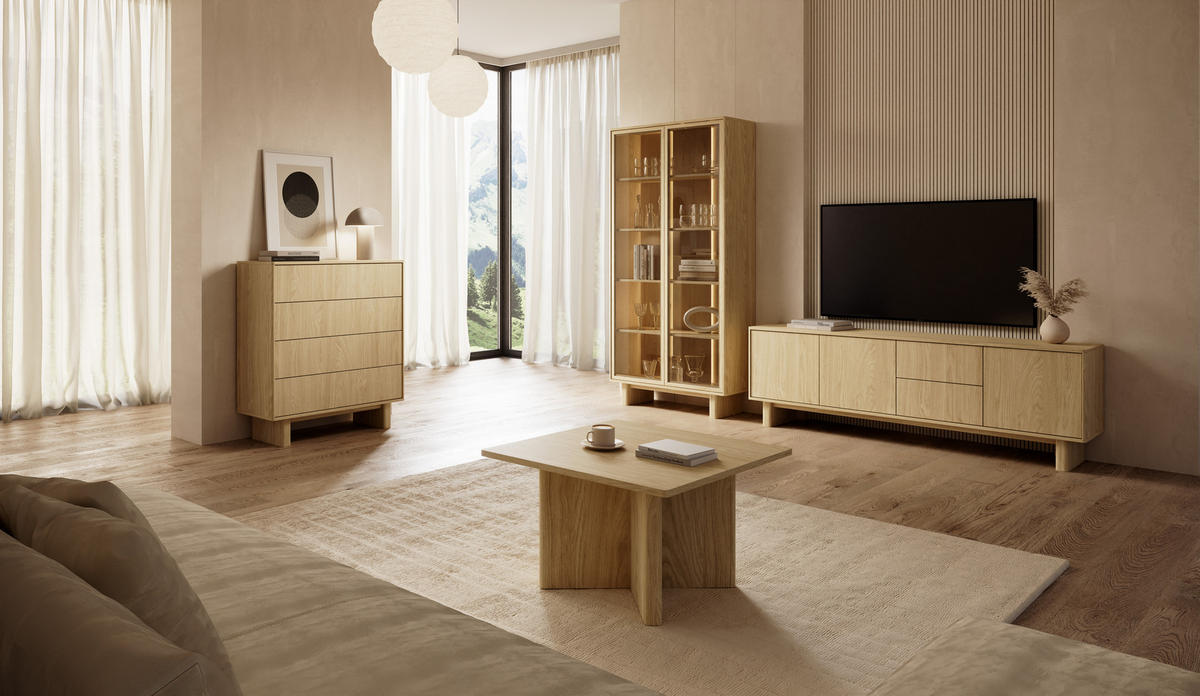 KOMMODE: geölte Eiche, 183,3 x 82,6 x 38,1 cm - Eichefarben, Holzwerkstoff (183.3/82.6/38.1cm) - 3XE LIVING