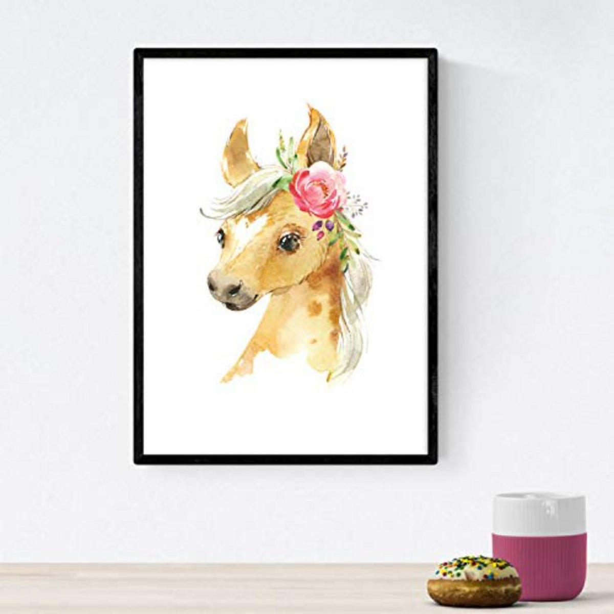 POSTER Set mit 4 Igel Pferd Fuchs und Eule A3 Schwarzer Rahmen - Schwarz, Papier (29.7/3cm) - Nacnic