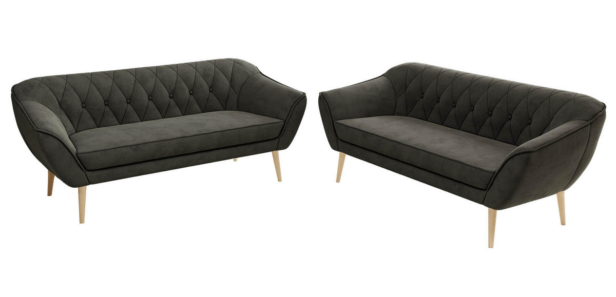 SEDACÍ SOUPRAVA 3+3 PIRS - Tmavě šedá Samet - Dřevěné nohy - tmavě šedá/barva buku, kompozitní dřevo/textil (180/75/74cm) - MKS
