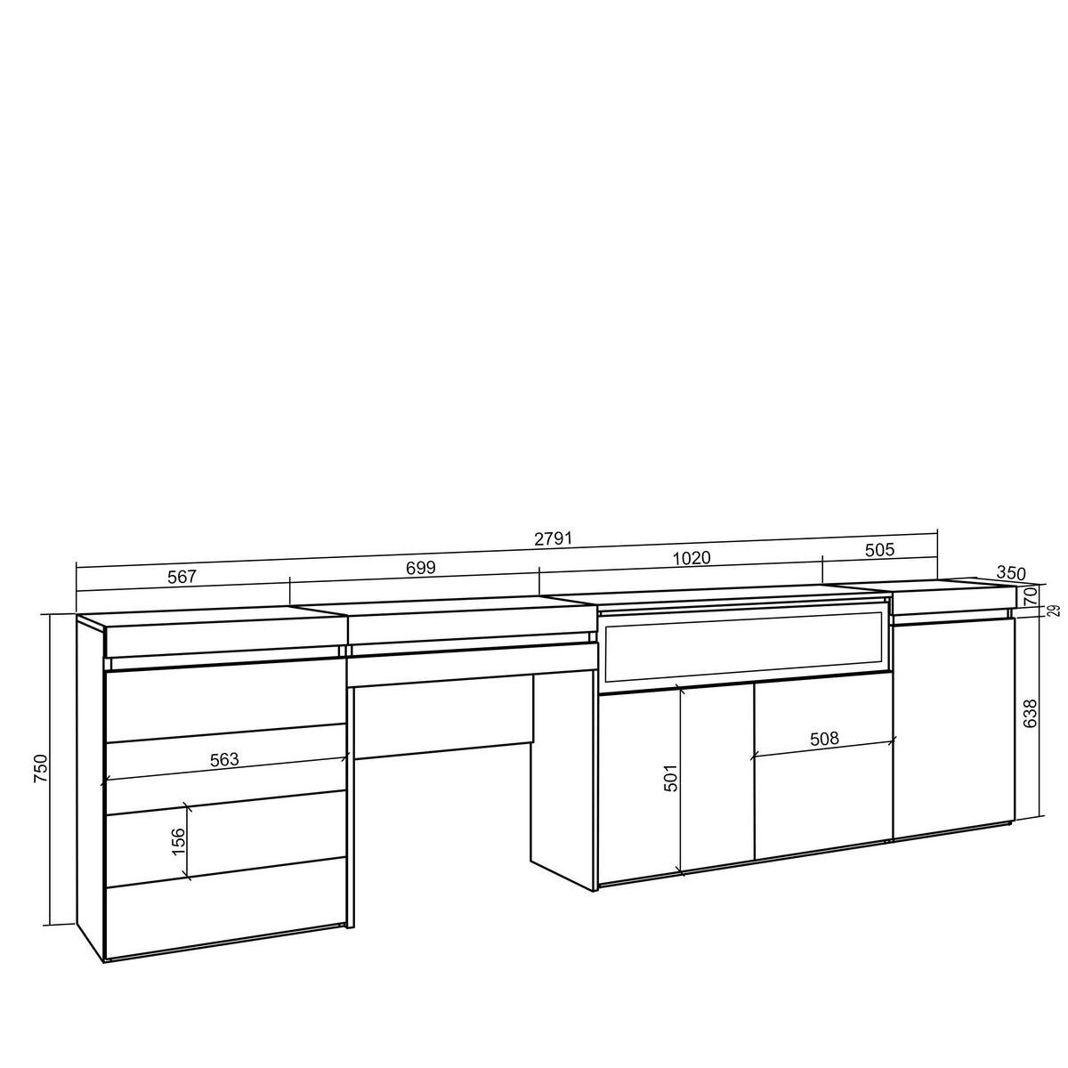 SIDEBOARD mit Elektrokamin, eiche, 277/35/75cm - Eichefarben, Holzwerkstoff (277/75/35cm) - Skraut Home