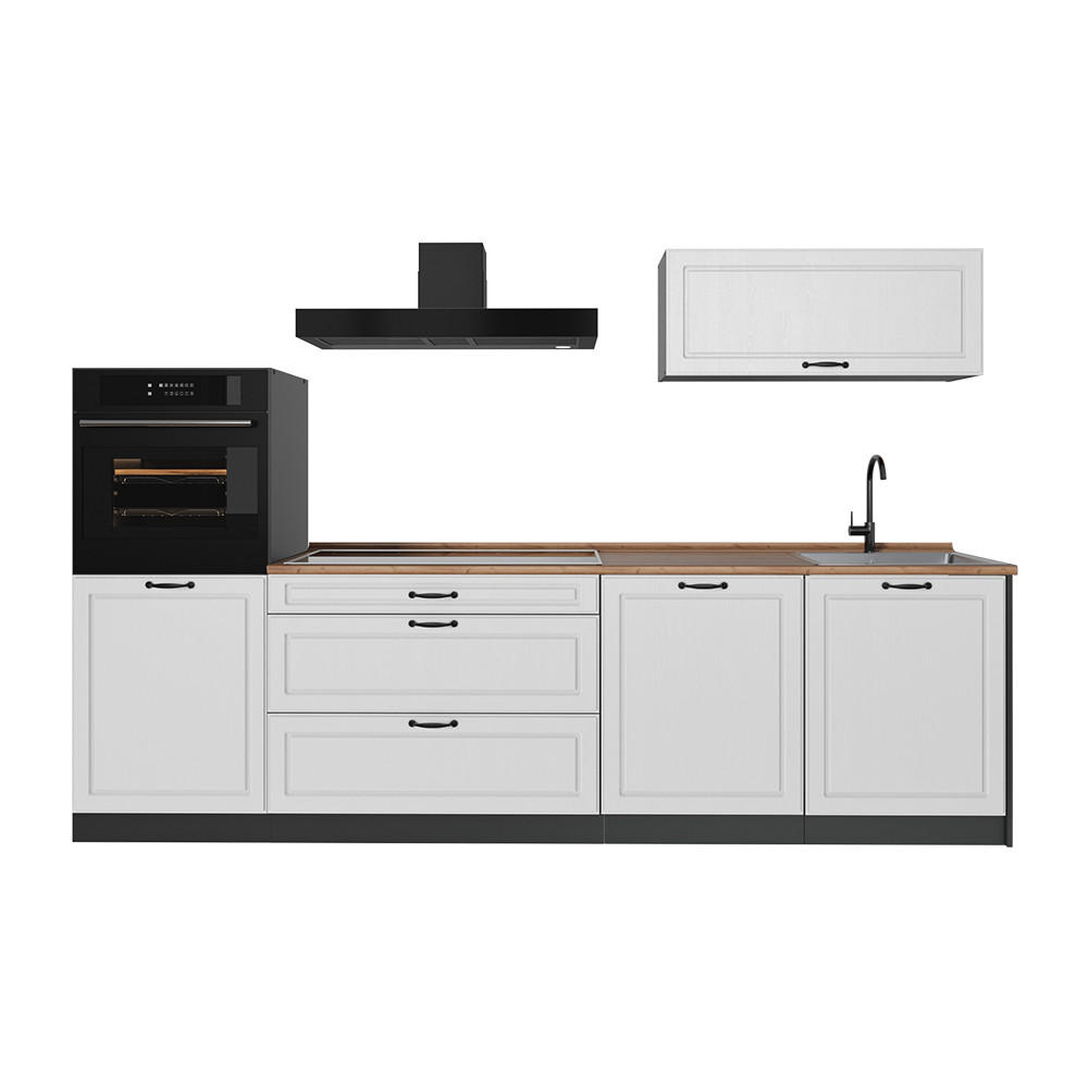 KUCHYNKA R-Line, Biely vidiecky dom/antracitová, 280 cm Goldkraft tammi työtaso - biela/antracitová, kompozitné drevo (280/143/60cm) - Vicco