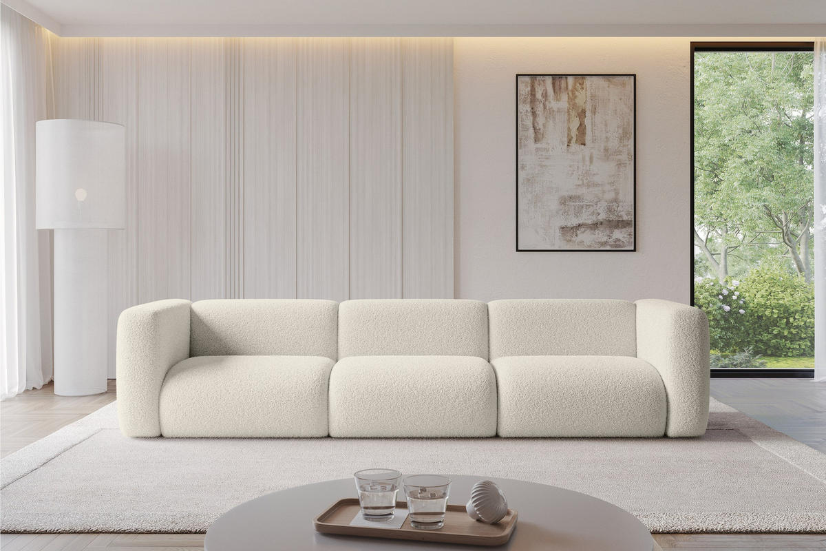 MODULÁRNÍ pohovka MIRA-S2, 3místná, 319 × 89 × 70 cm, béžová, bouclé - černá/kašmírová, kompozitní dřevo/textil (319/70/89cm) - ALTDECOR