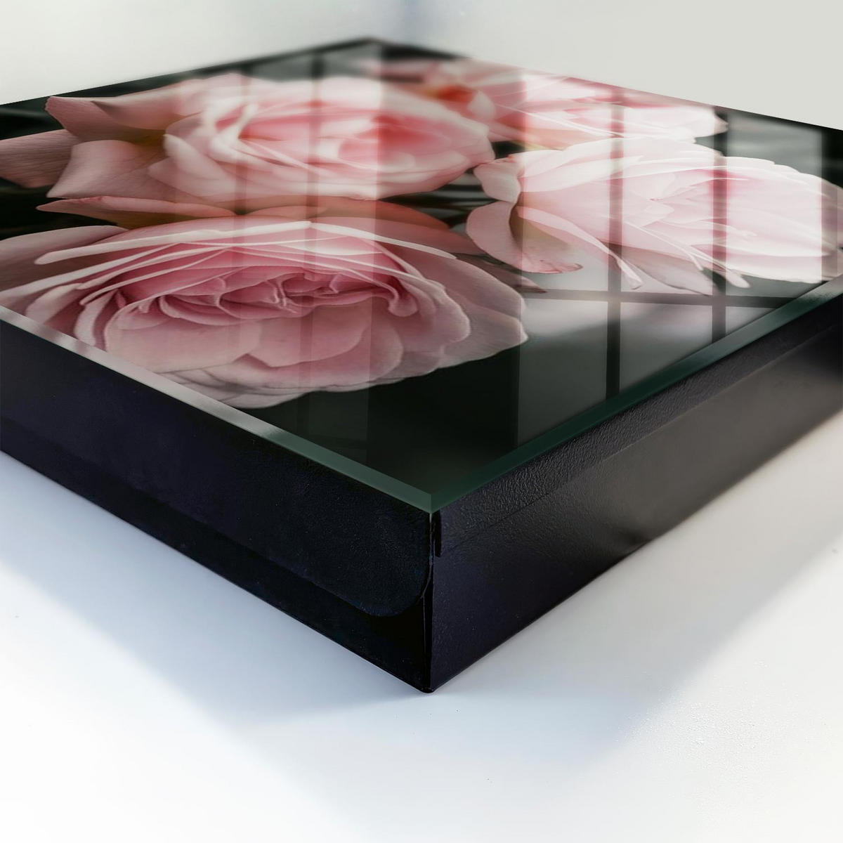 SCHLÜSSELBOX Schwarz 30x30 cm- Türöffnung nach rechts - Rosa Rosen - Pink, Metall (30/30/5cm) - TULUP