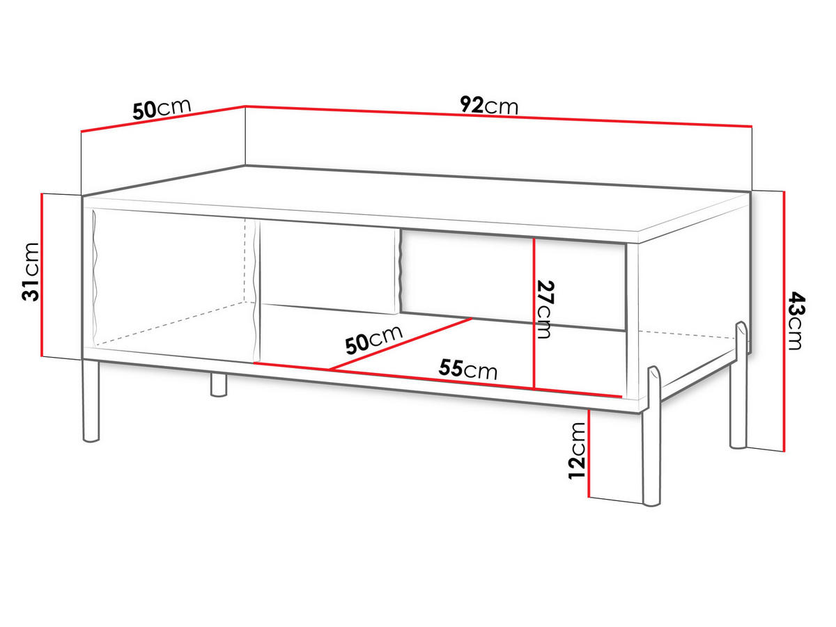 COUCHTISCH Lemiros - Goldfarben/Weiß, Holzwerkstoff/Metall (50/92/43cm) - MIRJAN24