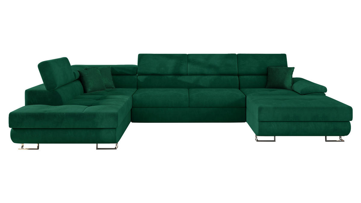 WOHNLANDSCHAFT Cotere Bis, Seite: Links - Waldgrün, Holz/Textil (345/91/202cm) - MIRJAN24