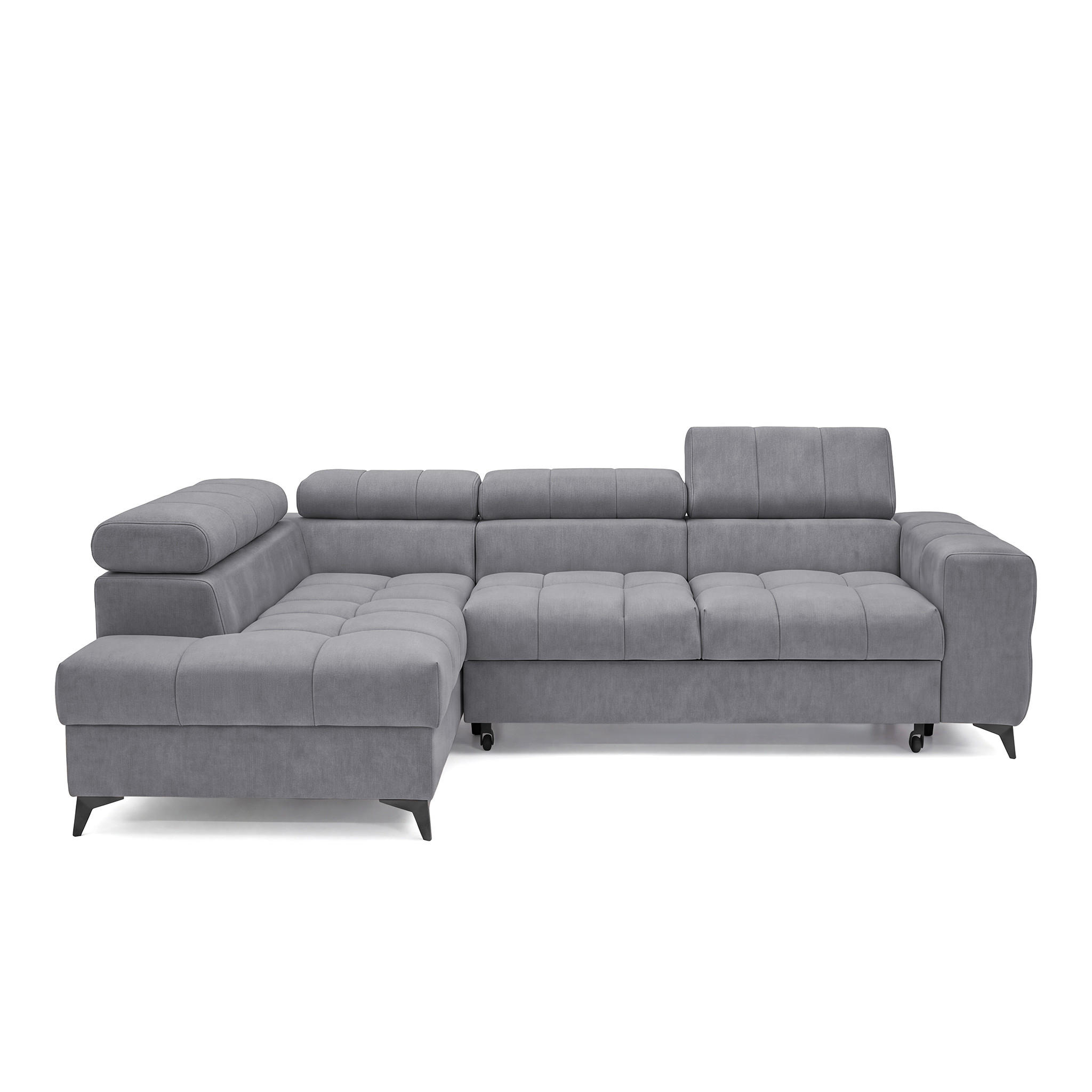 ECKSOFA PUDDING S Links mit Schlaffunktion 125x195 Velours Dunkelgrau - Dunkelgrau/Schwarz, Holz/Textil (177/275cm) - Muffo
