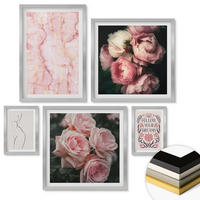 WANDBILDER 5er Set - 50x50 cm & 20x30 cm & 40x60 cm Silberner Rahmen - Vintage-Rosen-Marmorträume - Silberfarben, Kunststoff (40/60cm) - ArtPrintCave