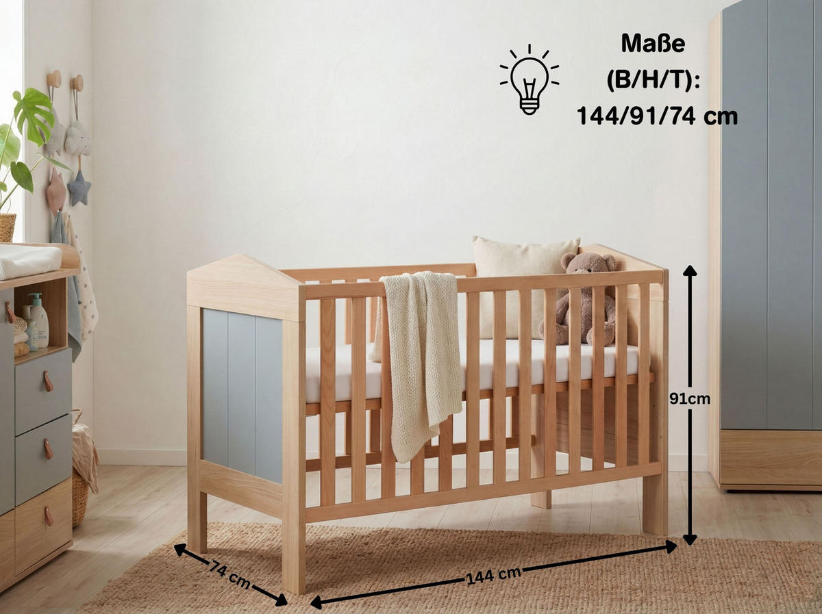 BABYZIMMER Mega-Set Roofy 6-tlg. 2-türig - Salbeigrün/Eichefarben, Leder/Holz (1/1/1cm) - arthur berndt