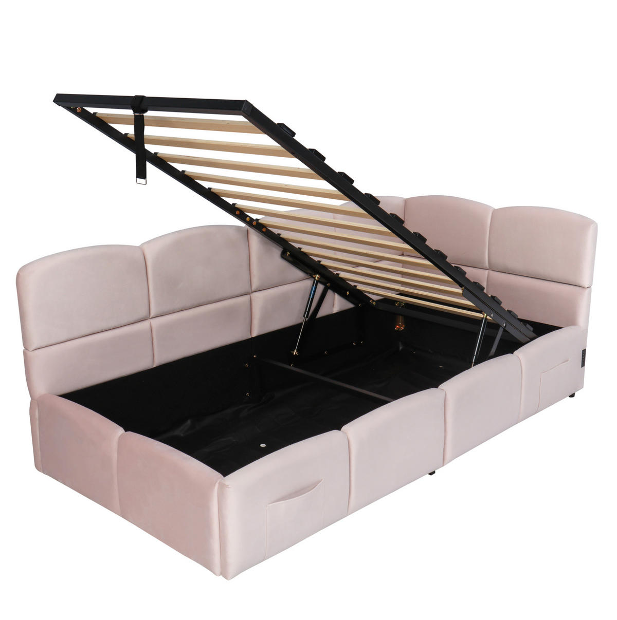 SCHLAFSOFA aus Samt 90x200 cm Rosa mit hydraulischem Stauraum, USB-A- und USB-C-Anschlüssen - Rosa, Textil (90/200cm) - IVMEU