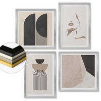 WANDBILDER 4er Set - 50x50 cm & 40x60 cm Silberner Rahmen - Abstrakte weiß-braune Muster - Silberfarben, Kunststoff (50/50cm) - ArtPrintCave