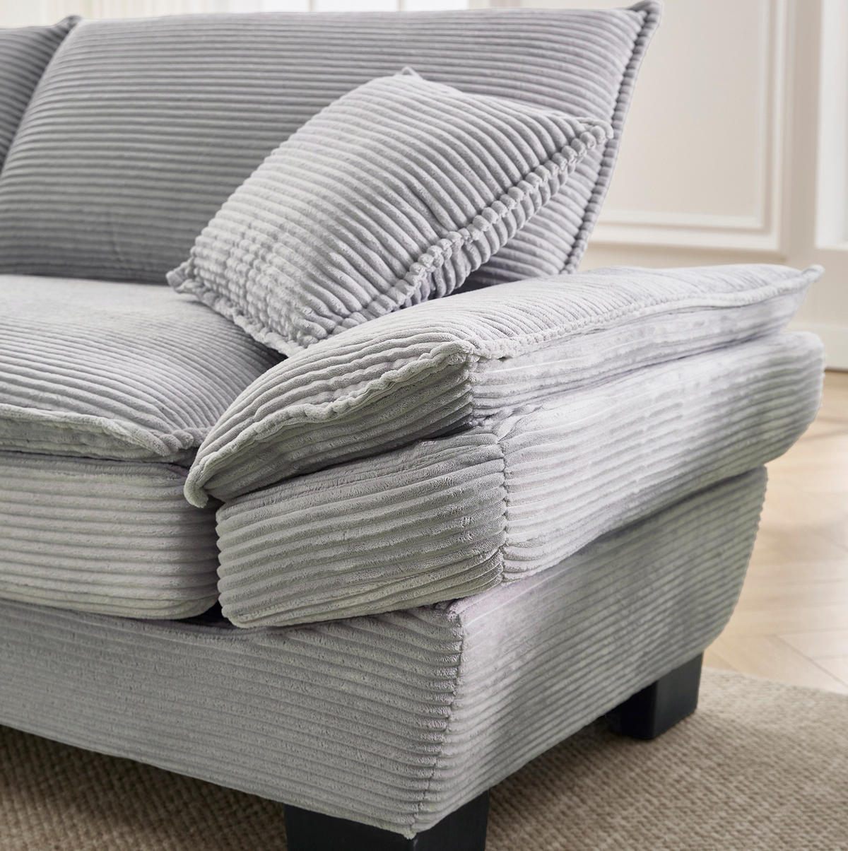 SOFA 2-Sitzer ultratiefer Sitz ca. 224 x 81 x 81 cm Samt Light Gray - Hellgrau, Kunststoff (224/81/81cm) - Meubliv
