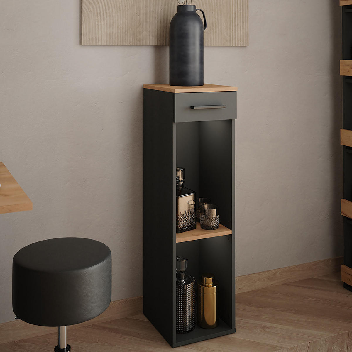 WEINREGAL Repose Goldkraft Eiche/Anthrazit 30 x 106 cm - Honigeiche/Anthrazit, Holzwerkstoff (30/106/34.5cm) - Vicco