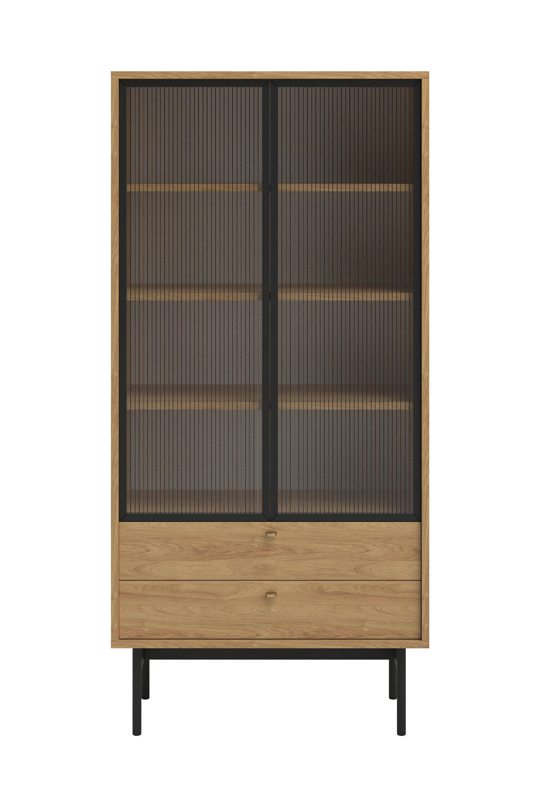 VITRINE Olar II Holzoptik Hickory Natur 85 cm - Beige/Goldfarben, Holzwerkstoff/Metall (85/179/41cm) - Selsey