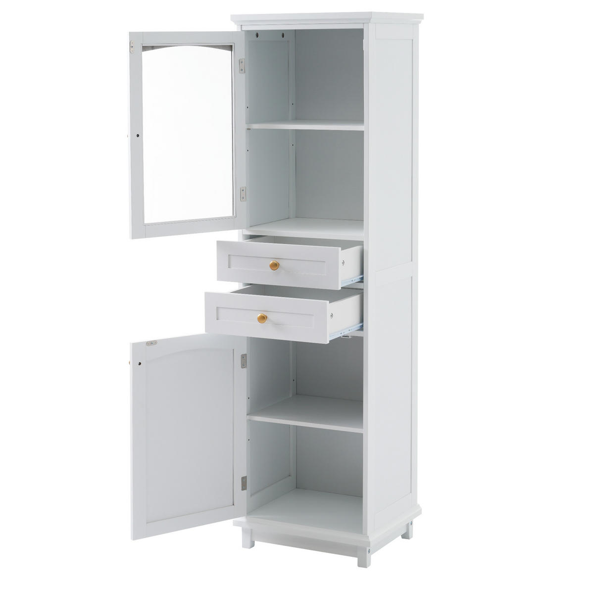 HOCHSCHRANK 45.11/36.1/160 cm Weiß mit 2 Schubladen und 2 Schranktüren - Goldfarben/Weiß, Holz/Holzwerkstoff (36/160/45cm) - Oxeza