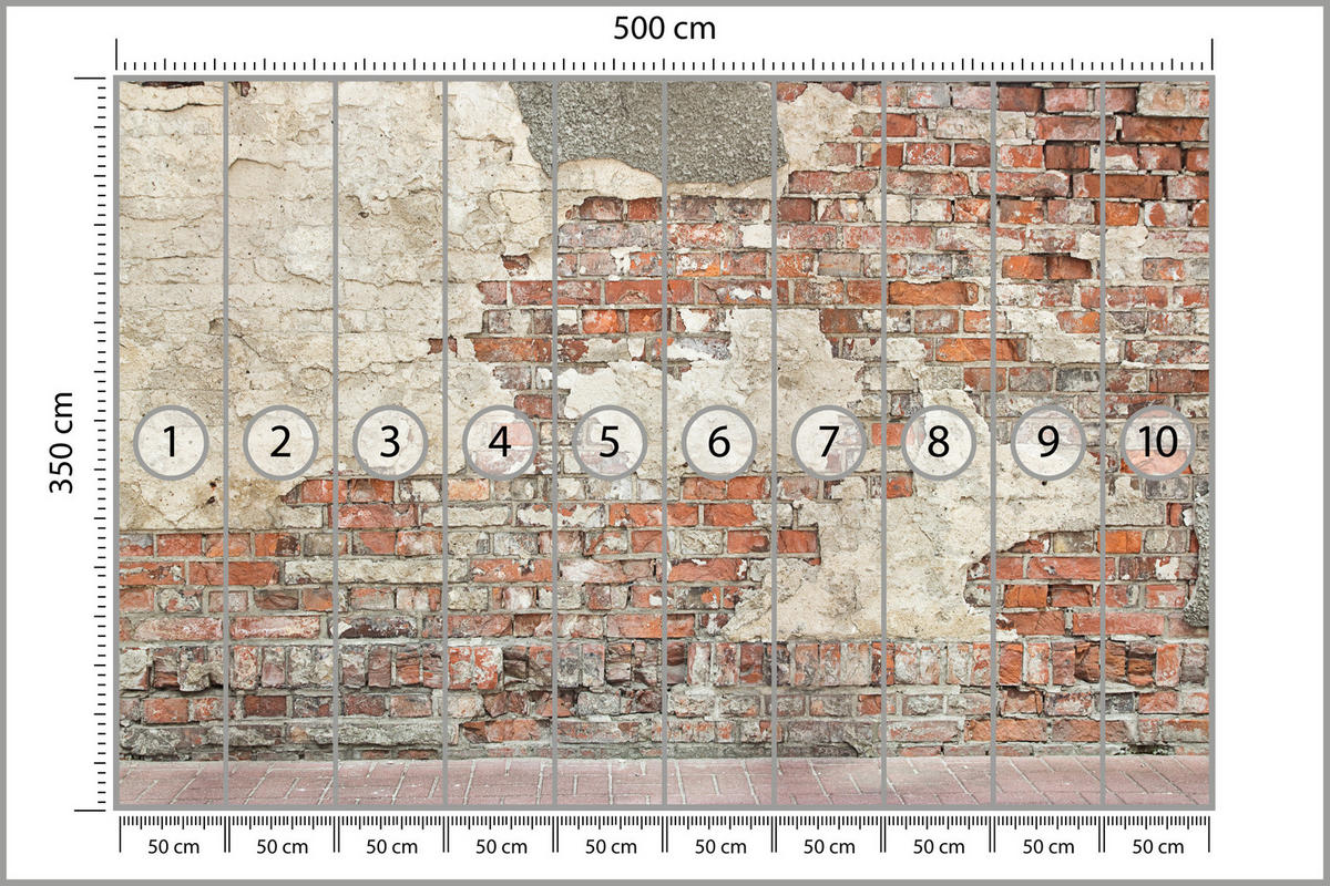 FOTOTAPETE für Wohnzimmer Alte Ziegelwand Rustikal 500x350 - Beige/Rot, Papier (500/350cm) - Muralo