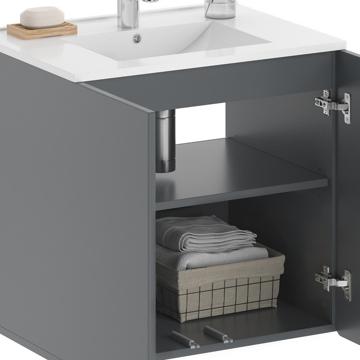 WASCHBECKENUNTERSCHRANK Izan Grau - Grau, Holzwerkstoff (61.8/57.8/44.8cm) - Vicco