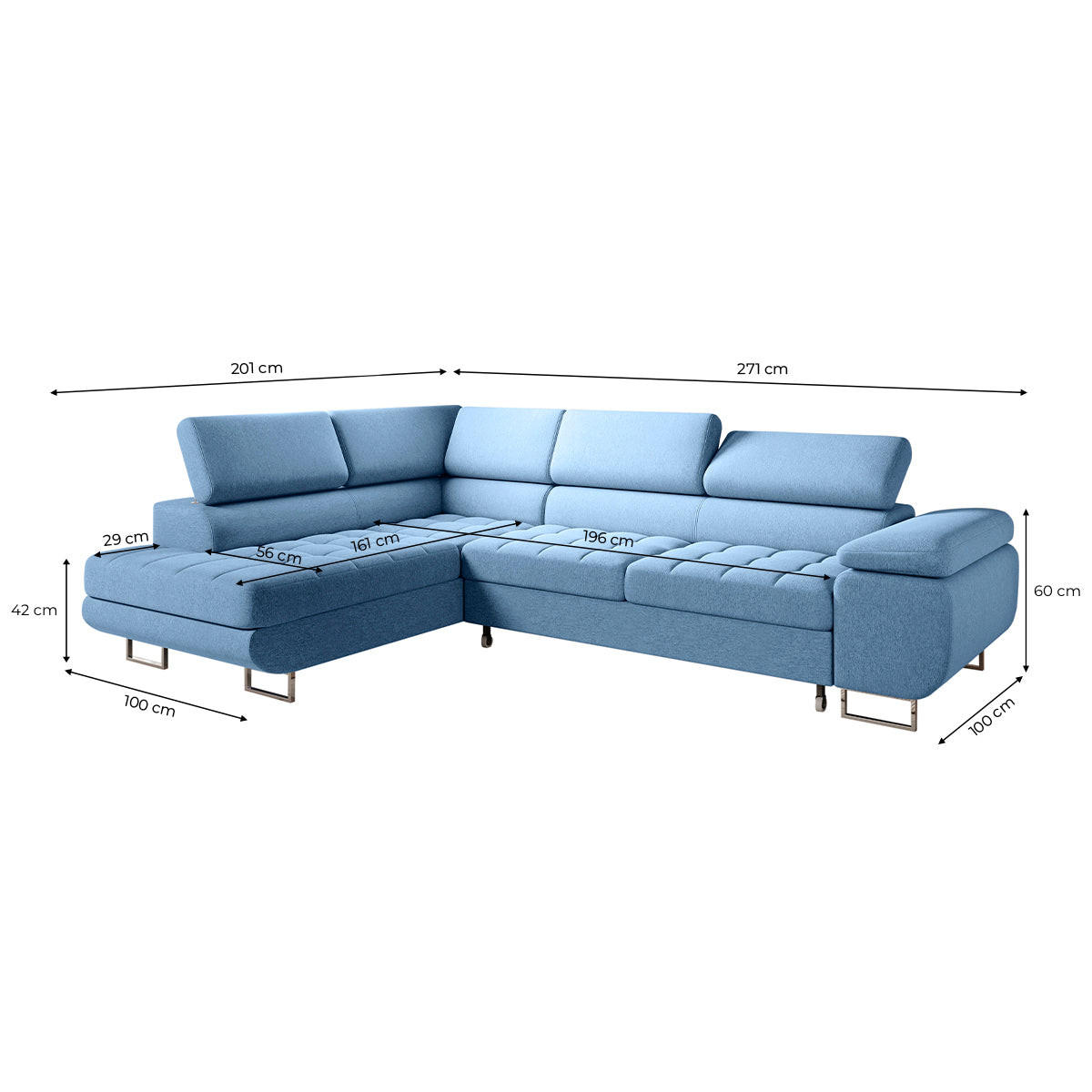 ECKSOFA Eden 4 Sitzplätze Blau - Blau, Holzwerkstoff (271/201cm) - Petits-meubles