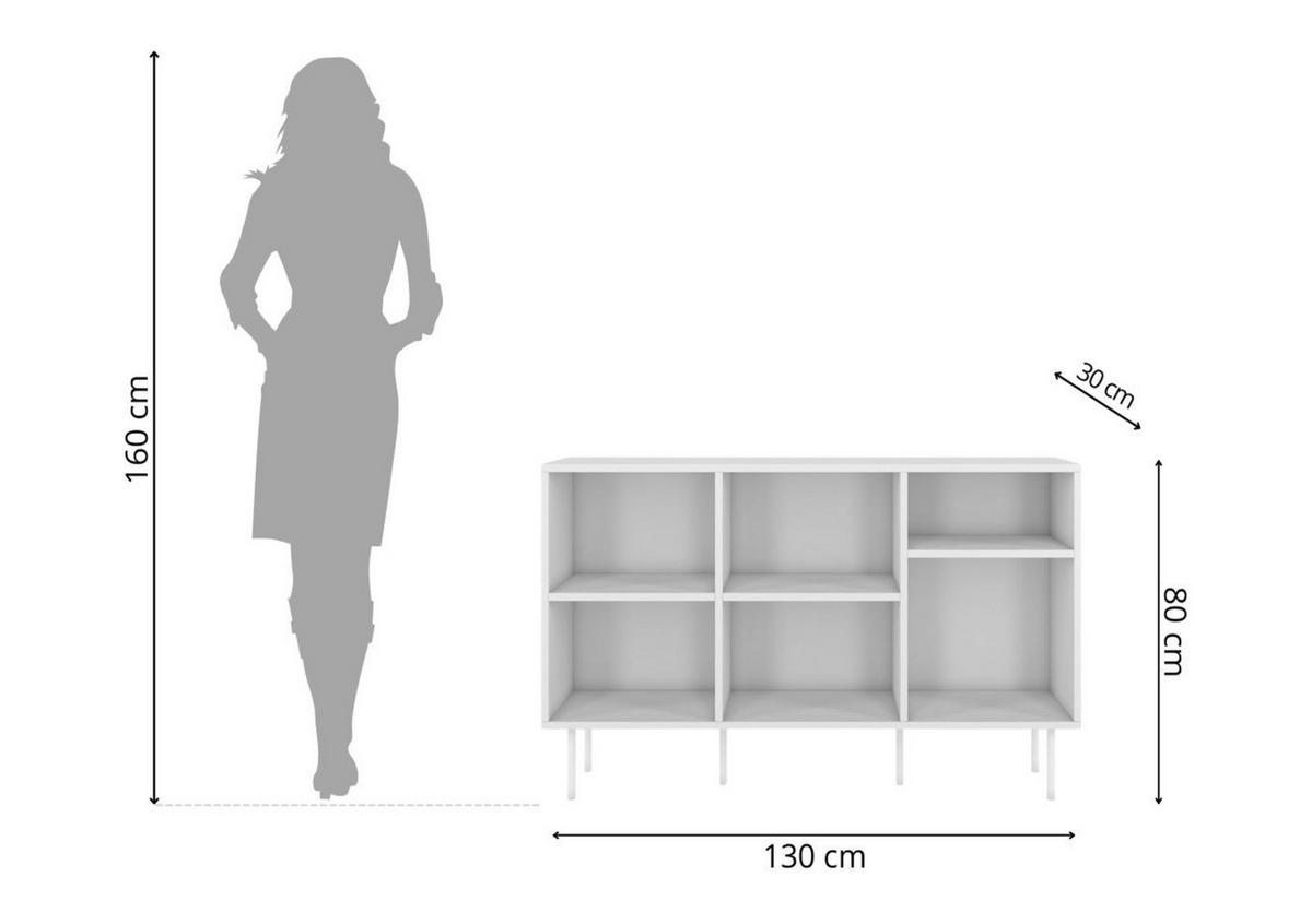 SIDEBOARD Mirka, Weiß, offene Fächer, Minimalistisch - Weiß, Holzwerkstoff/Metall (130/80/30cm) - Dancan