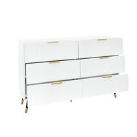 SIDEBOARD mit 6 Schubladen, mit goldenen Griffen und Beinen, modernes Wellendesign, 120/40/77 cm, Weiß - Weiß, Holzwerkstoff (120/40/70cm) - Redom