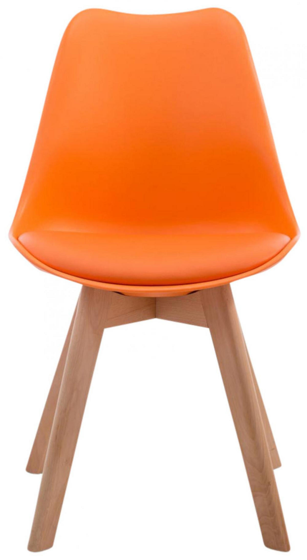 STUHL 4er Set Lederlook orange - Eukalyptusholzfarben/Orange, Holz/Textil (48/84/55cm) - CLP