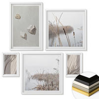 WANDBILDER 5er-Set - 50x50 cm & 20x30 cm & 40x60 cm Weißer Rahmen - Nahaufnahmen der Struktur im Boho-Stil - Weiß, Kunststoff (40/60cm) - ArtPrintCave