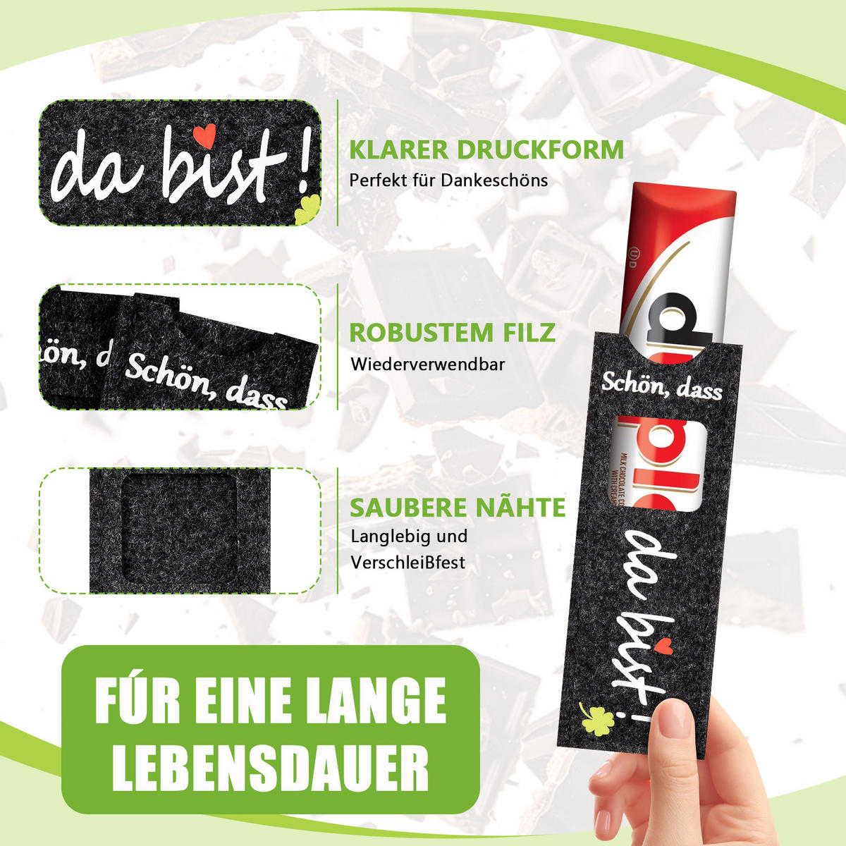 GASTGESCHENK 24 Stück Filz Schokoladen Hülle Hochzeit Taufe Geschenkverpackung - Schwarz, Textil (14/1/5cm)
