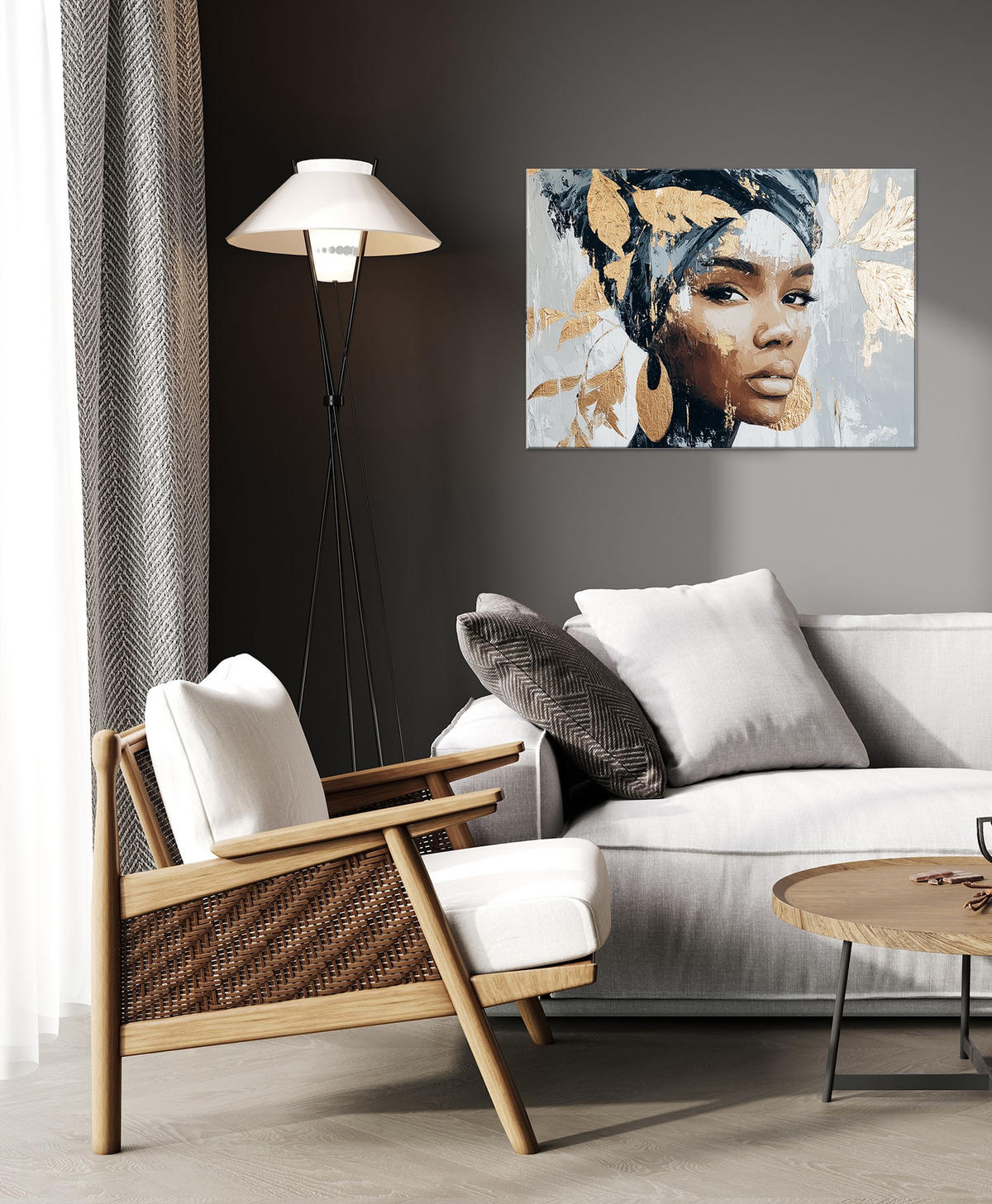 LEINWANDBILD 70x50 cm Frau gold Bild Wohnzimmer - Beige, Textil (70/50cm) - artissimo