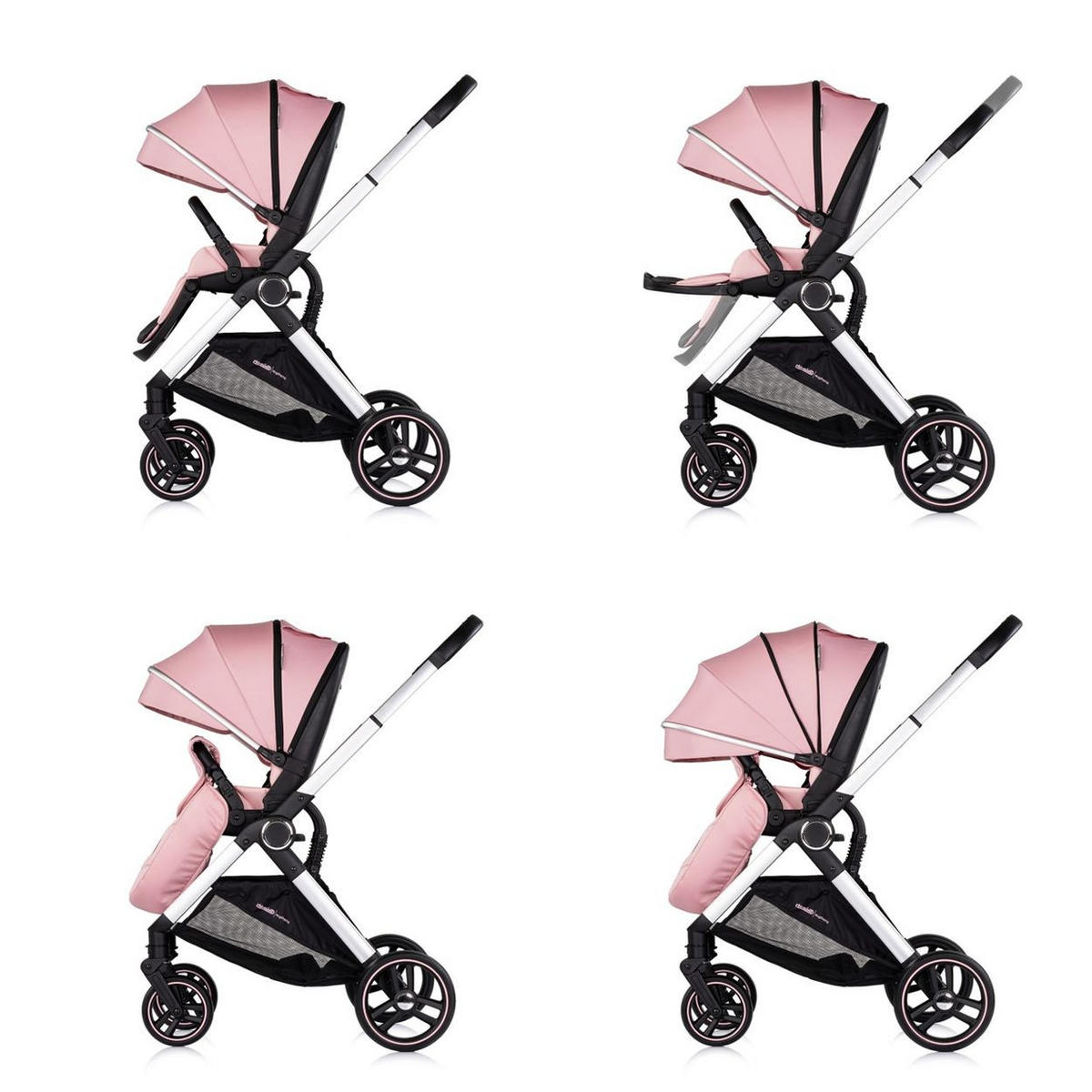 KOMBIKINDERWAGEN Euphoria 3in1 rosa Sportsitz Babyschale umbaubar klappbar - Rosa, Metall (88/64/107cm) - Chipolino