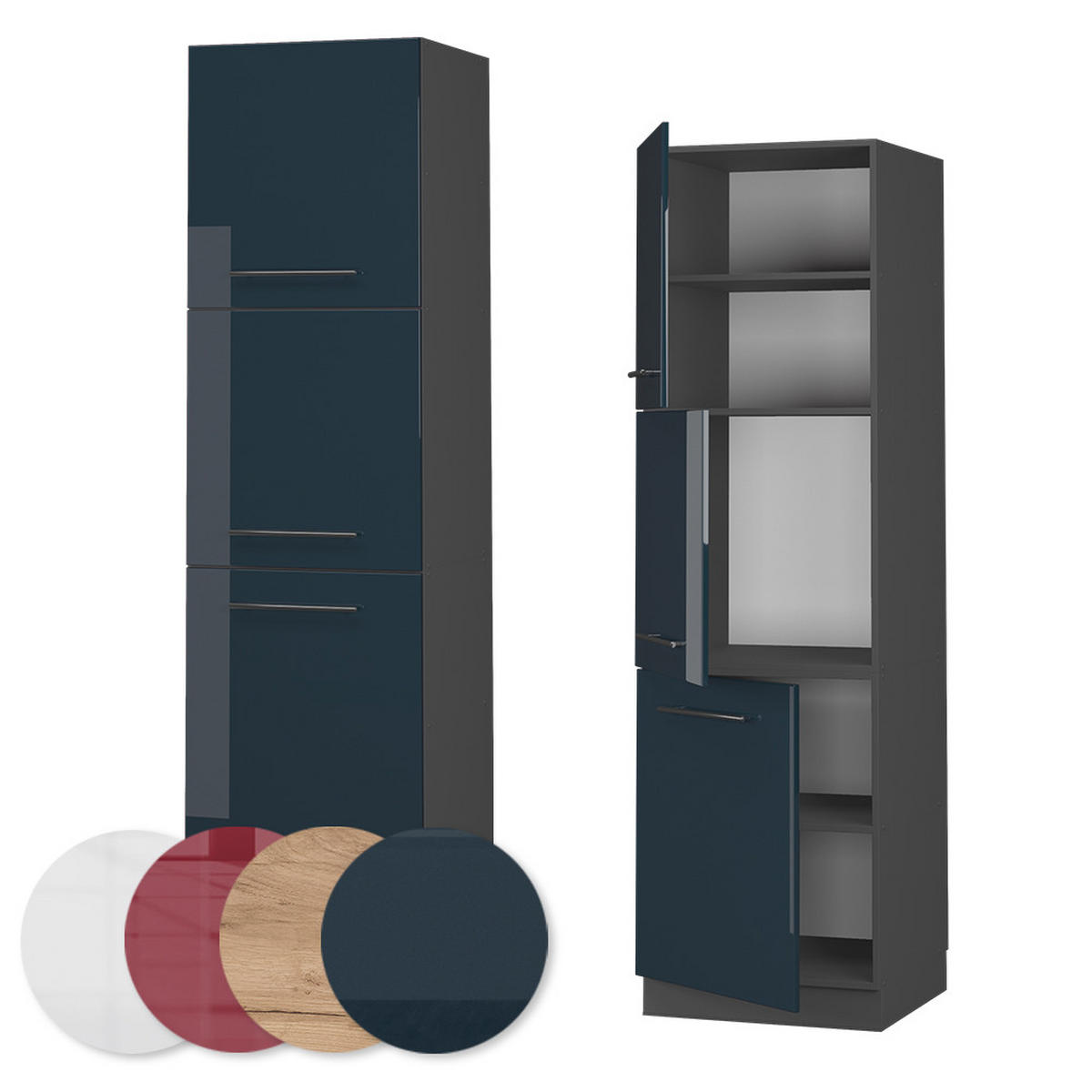 SKŘÍŇKA NA VESTAVĚNOU TROUBU Fame-Line Tmavě modrá s vysokým leskem - antracitová/tmavě modrá, kompozitní dřevo (60/206.8/58cm) - Vicco