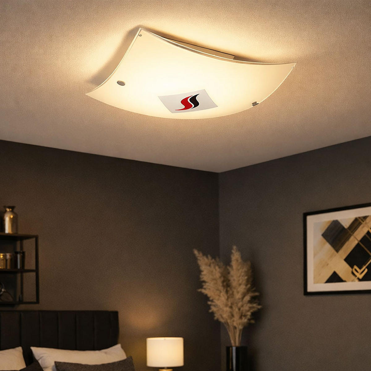 DECKENLEUCHTE Glas Weiß Flammen Motiv - Weiß, Glas (34/34/34cm)