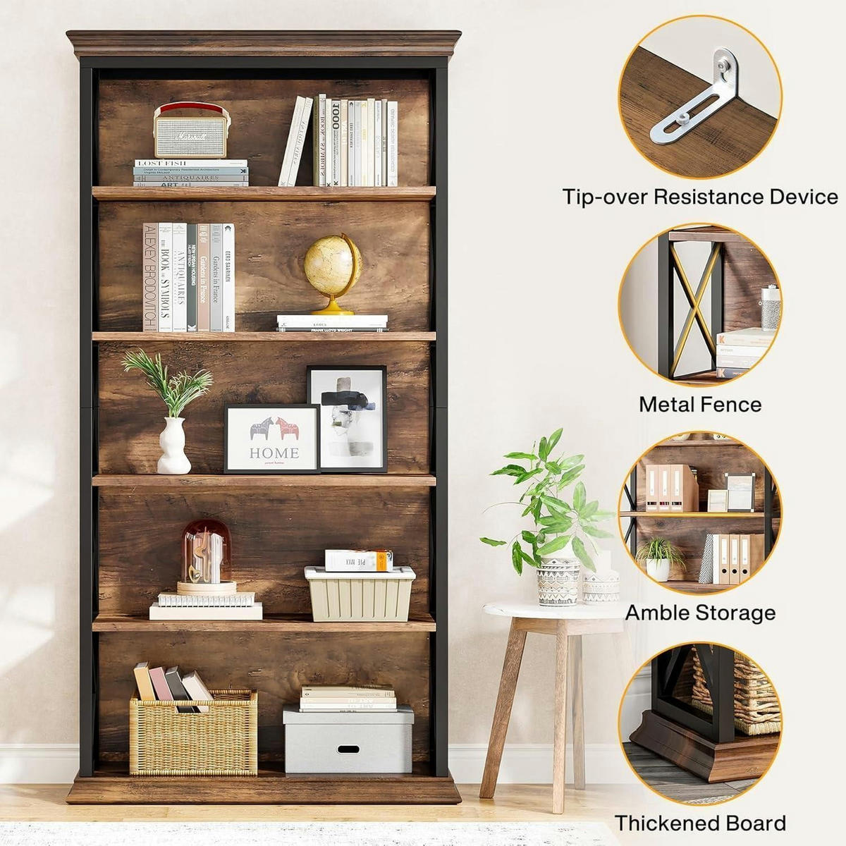 BÜCHERREGAL 180cm Holz Metall Vintagebraun - Braun, Holzwerkstoff (30/180/80cm)