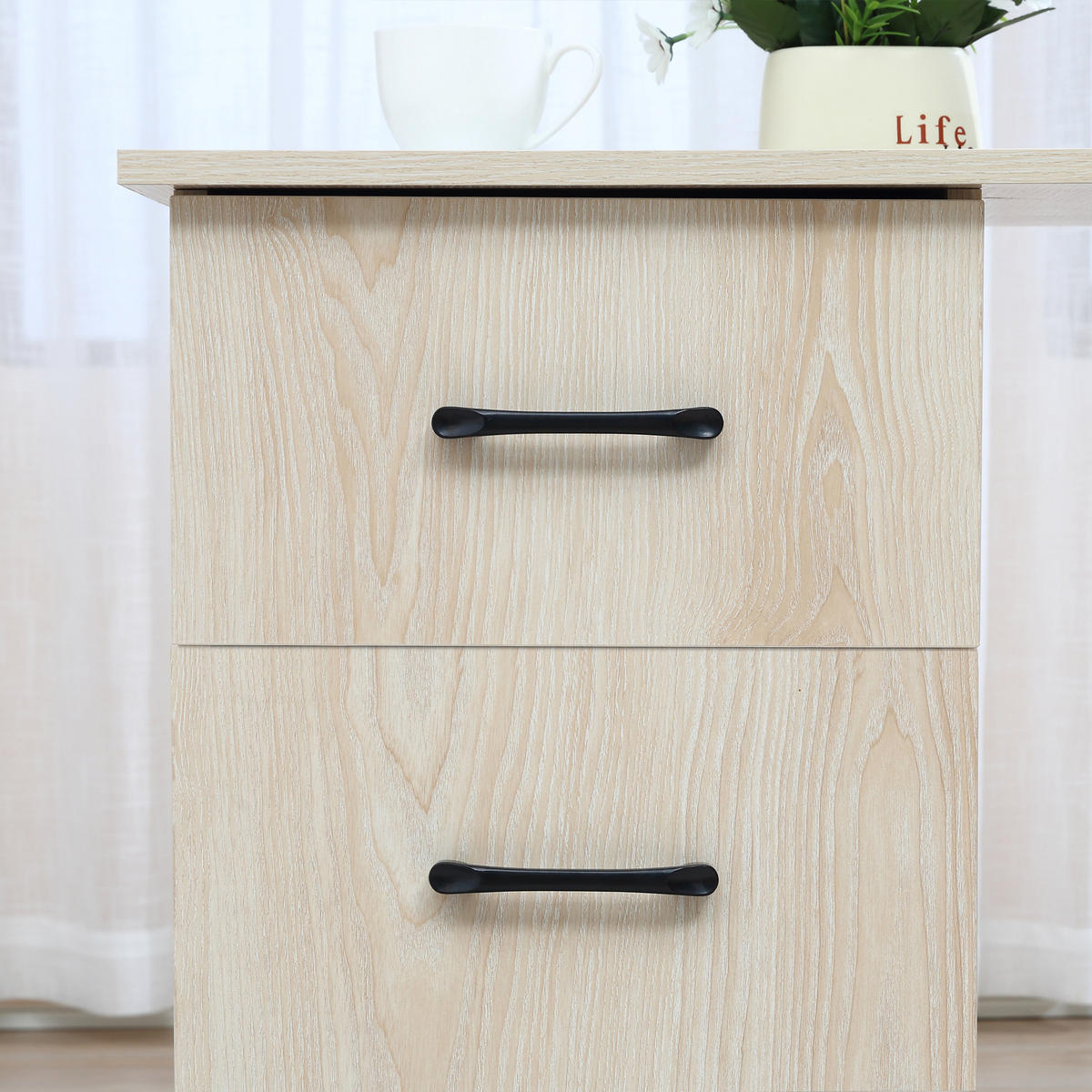SCHREIBTISCH DE-14868 mit 3 Schubladen & 3 Regalböden Holzoptik - Naturfarben, Holzwerkstoff (120/49/72cm) - ComfortXL