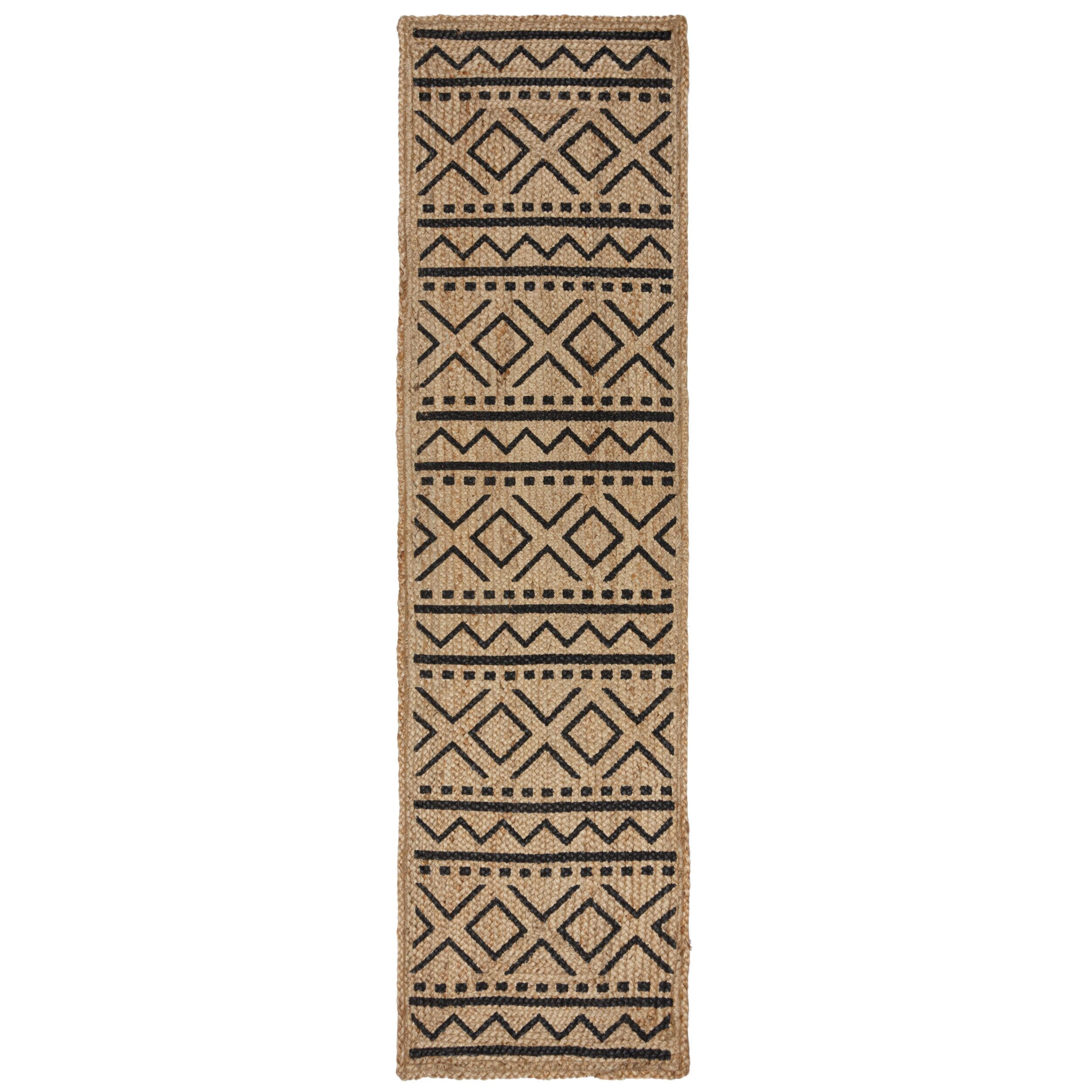 TEPPICH Jute Geometrisch-Design, nachhaltig NEATH SCOTT, Braun-Schwarz 60x230 cm - Braun, Naturmaterialien (60/230cm) - KADIMA DESIGN