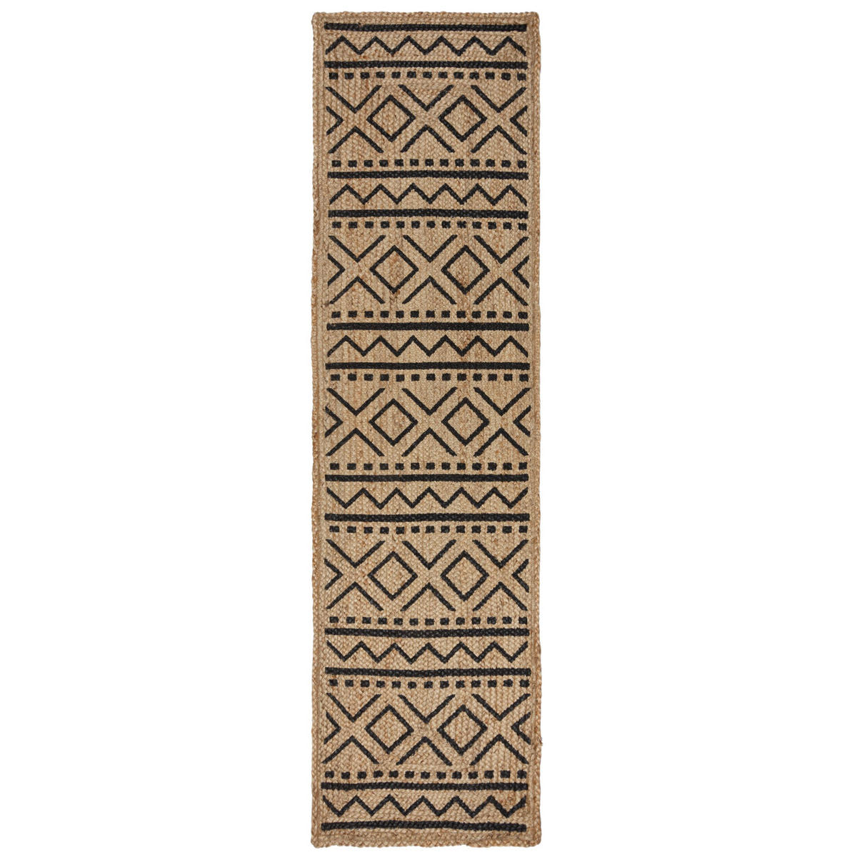 TEPPICH Jute Geometrisch-Design, nachhaltig NEATH SCOTT, Braun-Schwarz 60x230 cm - Braun, Naturmaterialien (60/230cm) - KADIMA DESIGN