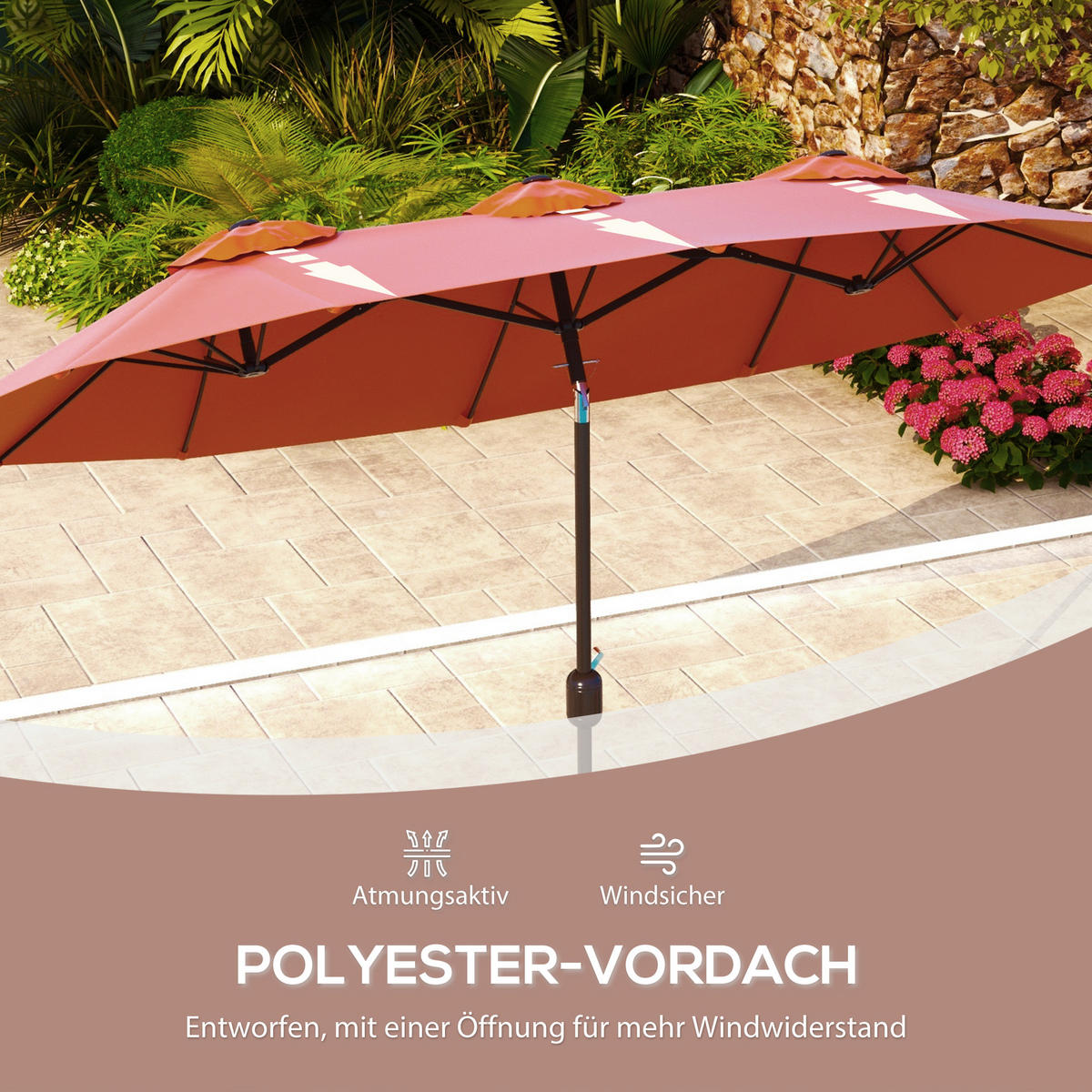 DOPPELSCHIRM neigbar aus Polyester Weinrot - Weinrot, Metall (152/295cm) - Outsunny
