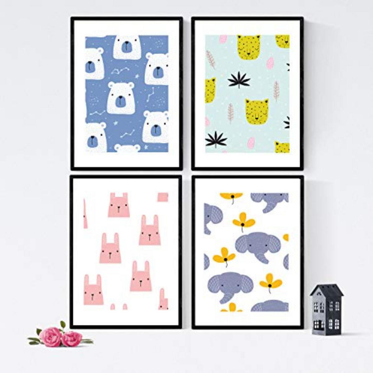 POSTER Set mit 4 Tiere bebe A3 Rahmenlos - Klar, Papier (29.7/3cm) - Nacnic