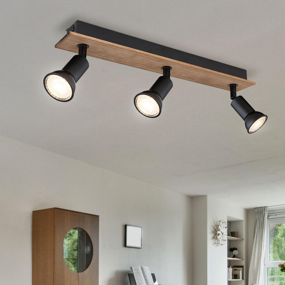 DECKENLEUCHTE Drew Holzoptik Braun - Braun, Holz (40/6/9cm) - Globo Lighting