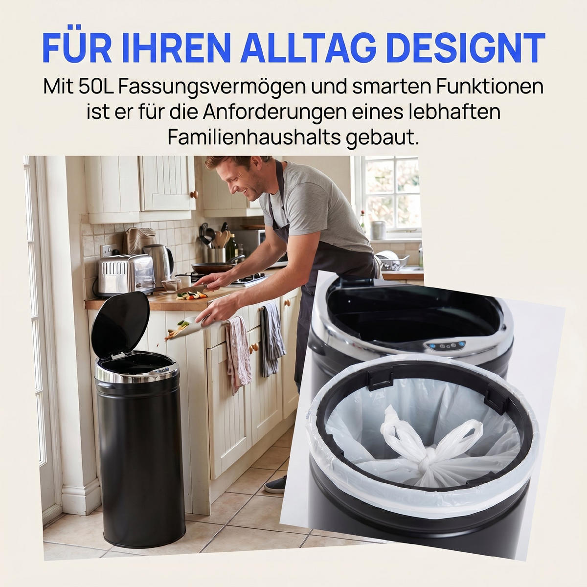 MÜLLEIMER Schwarz 30.5/30.5/81.5 cm - Schwarz, Metall (30.5/81.5/30.5cm) - HOMCOM