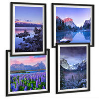 BILDER SET 4er Set - 50x50 cm & 40x60 cm Schwarzer Rahmen - Berglandschaften, Wasser, Blumenfeld - Schwarz, Kunststoff (50/50cm) - TULUP