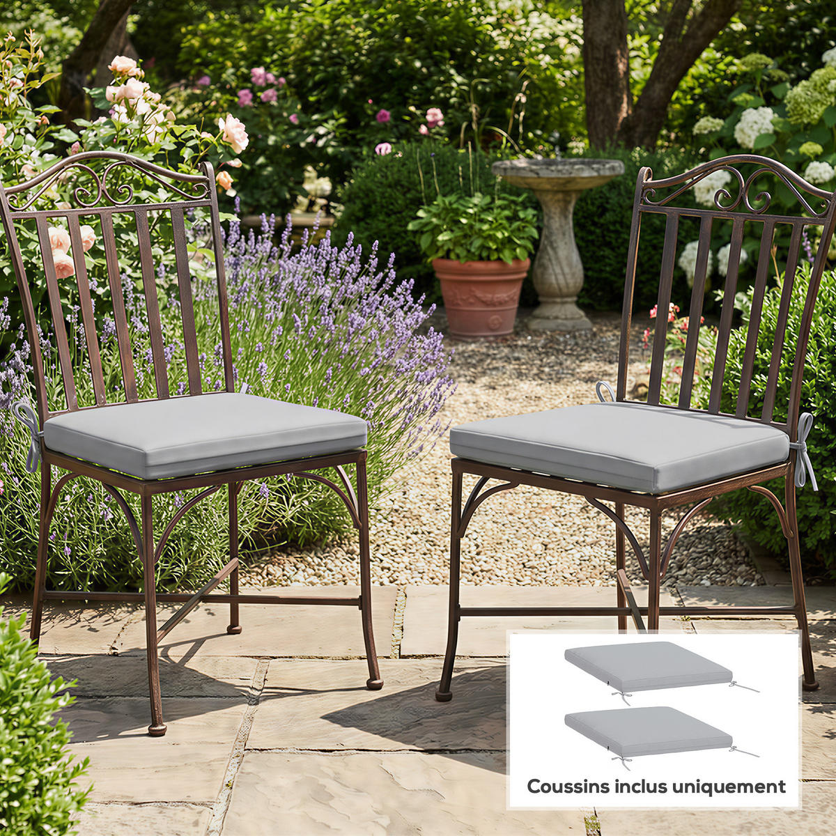 SITZKISSEN 2er-Set DE-16735 50x50 cm, 7 cm dick, UV30+ Grau - Hellgrau, Textil (50/50/7cm) - ComfortXL