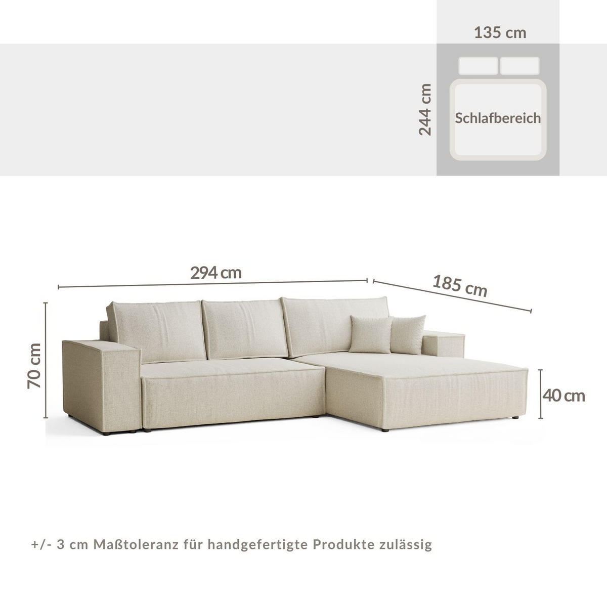ECKSOFA MIT SCHLAFFUNKTION Maze Beige Webstoff - Schwarz/Grau, Holz/Holzwerkstoff (294/185cm) - Maison de Reve