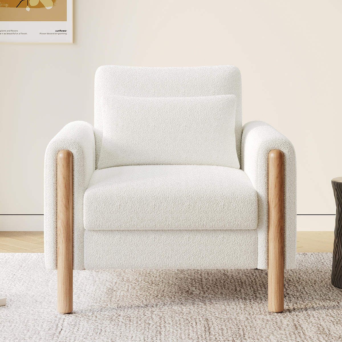 SESSEL Stoff Weiß mit Kissen - Weiß, Holz/Holzwerkstoff (87/88.5/83cm) - WISHDOR